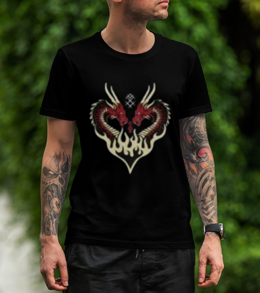 Kruzadar Dragon Heart Dual Red Dragons Flame Embrace T-Shirt