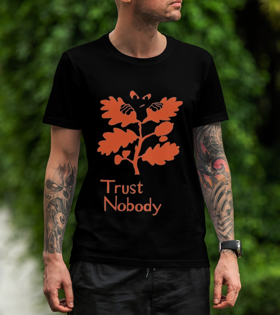 Trust Nobody Hidden Face Orange Leaf Design T-Shirt