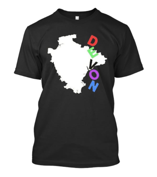 We Are Devon Island Map Outline With Colorful Vertical Text T-Shirt
