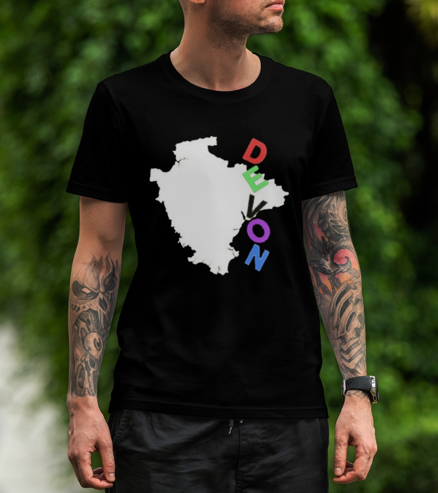 We Are Devon Island Map Outline With Colorful Vertical Text T-Shirt