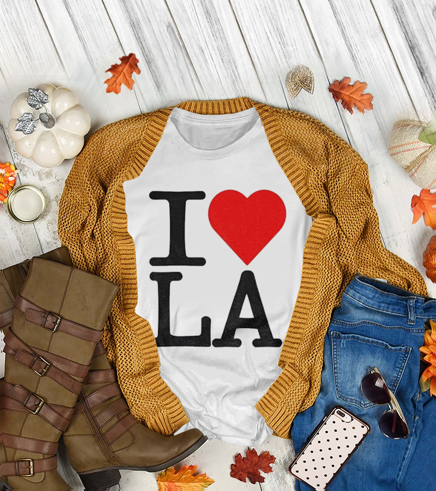 Los Angeles Dodgers Fan I Love LA Heart Classic Iconic Text T-Shirt