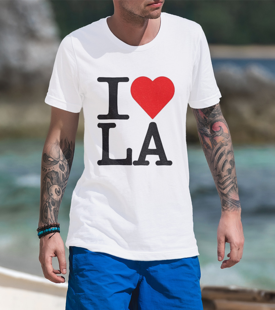 Los Angeles Dodgers Fan I Love LA Heart Classic Iconic Text T-Shirt