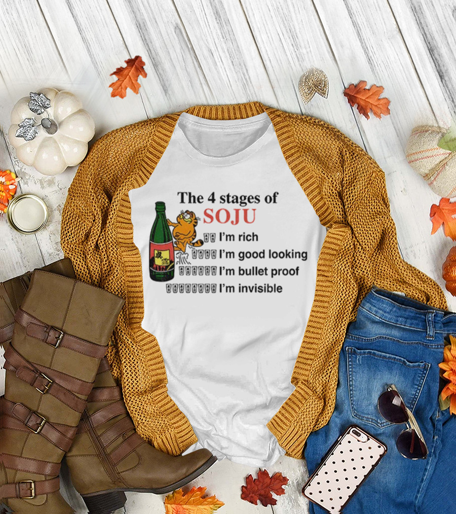 Orange Cat The 4 Stages of Soju I'm Rich Good Looking Bullet Proof Invisible T-Shirt