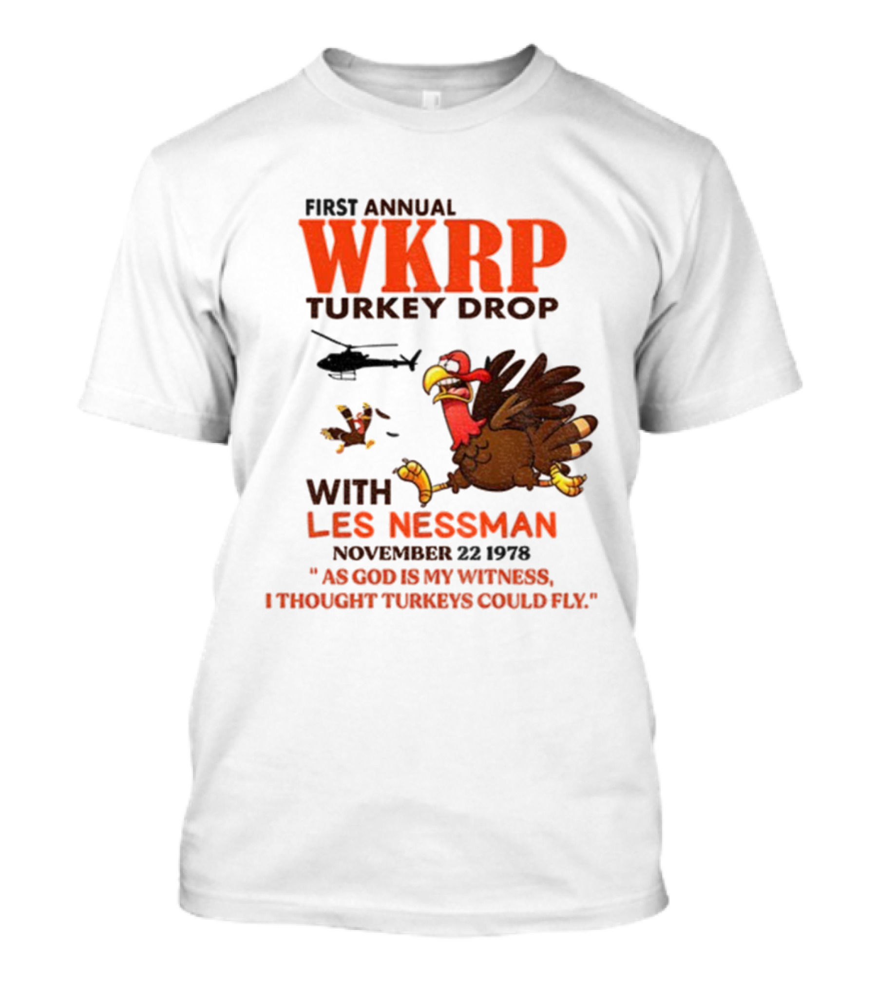 Vintage WKRP Turkey Drop First Annual With Les Nessman As God Is My Witness November T-Shirt