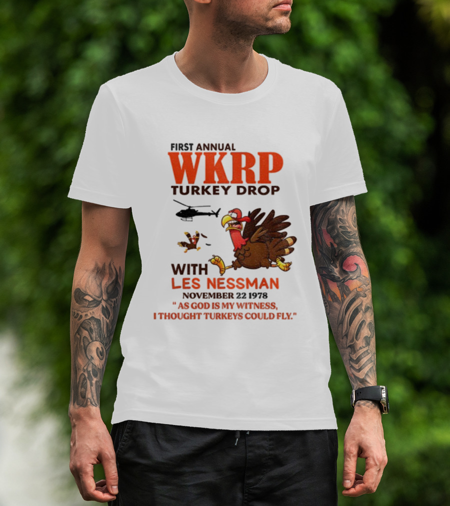 Vintage WKRP Turkey Drop First Annual With Les Nessman As God Is My Witness November T-Shirt