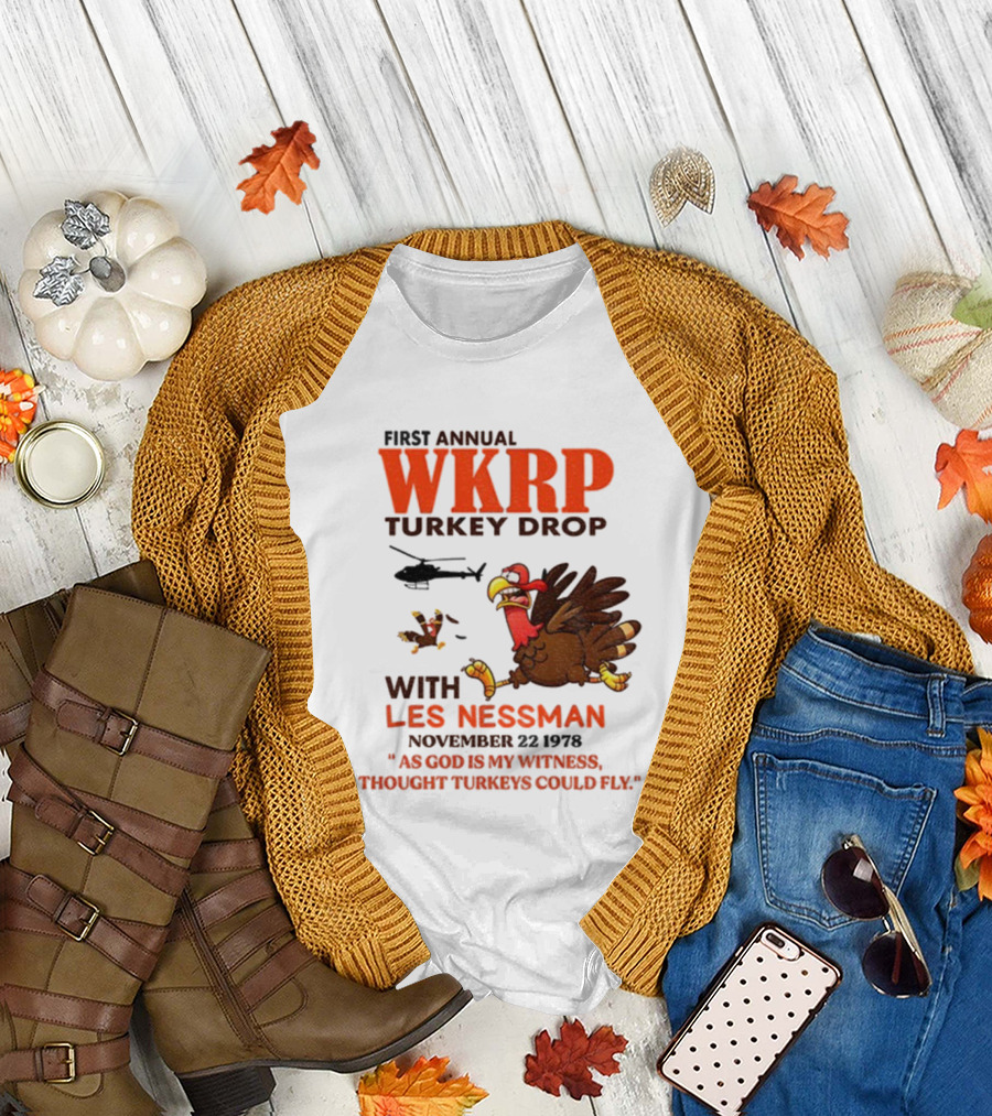 Vintage WKRP Turkey Drop First Annual With Les Nessman As God Is My Witness November T-Shirt