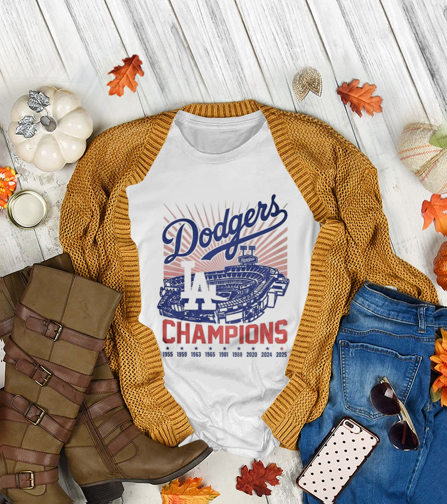 Stadium 2025 Los Angeles Dodgers Baseball Champions 1955 2025 T-Shirt