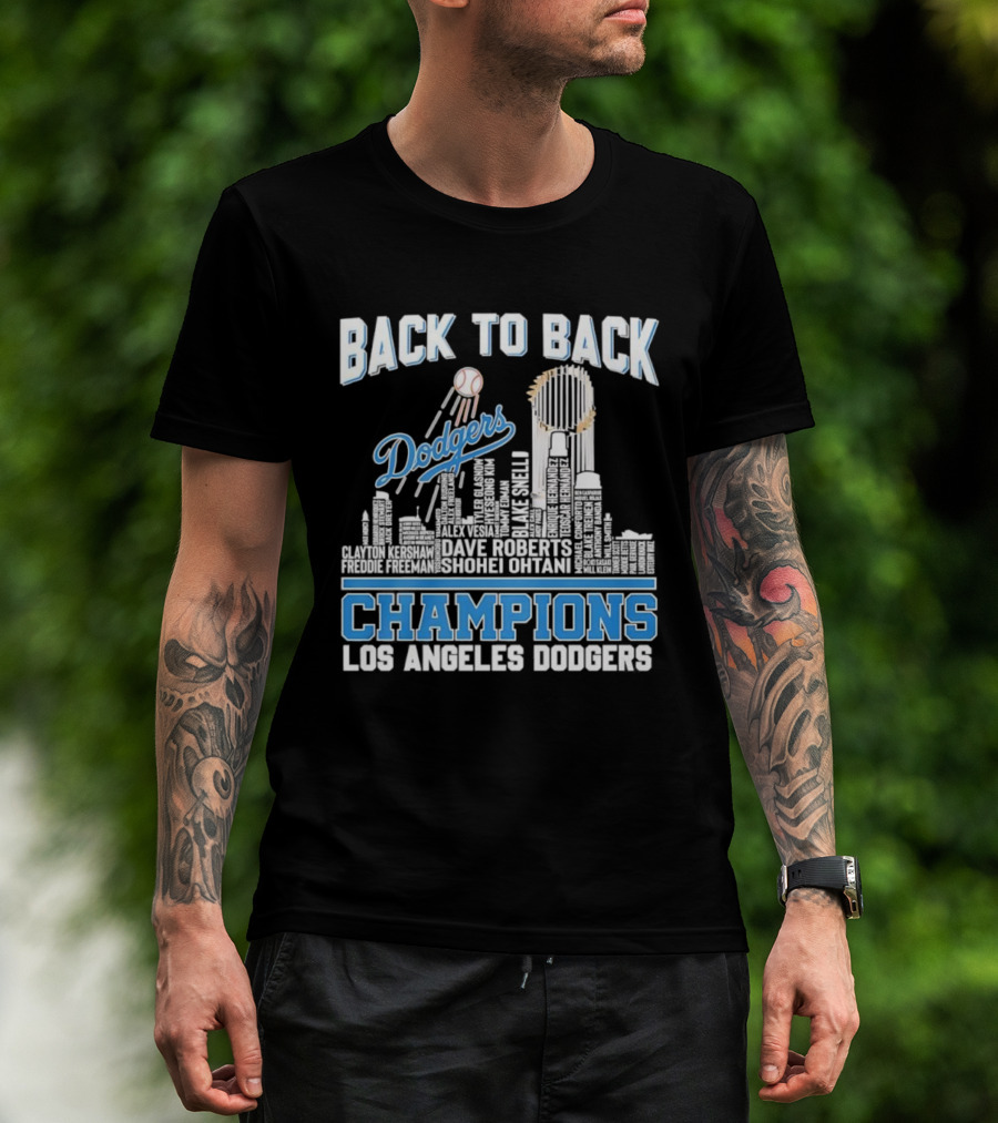 Back To Back Champions Dodgers Trophy Los Angeles Skyline T-Shirt