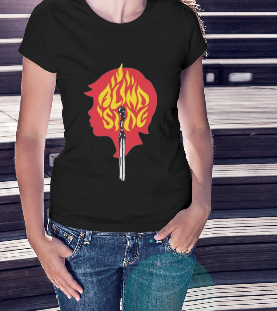 Blind Side Flaming Head Silhouette Design T-Shirt