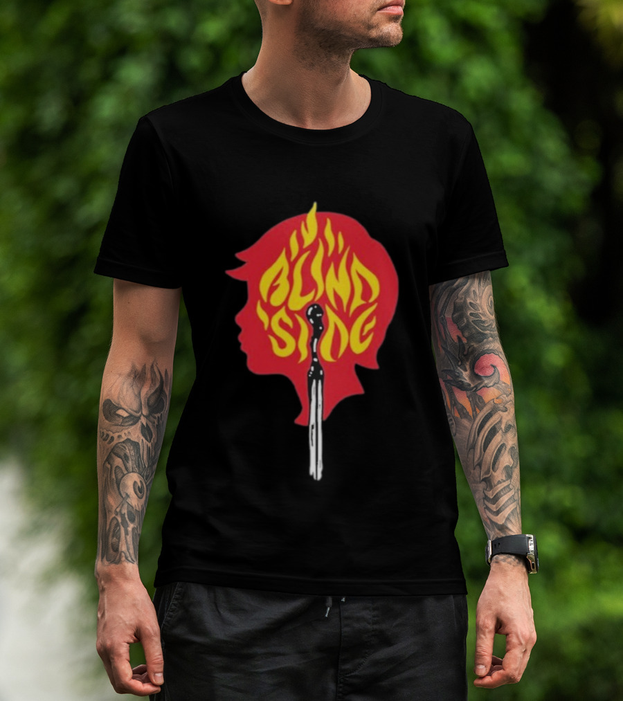 Blind Side Flaming Head Silhouette Design T-Shirt