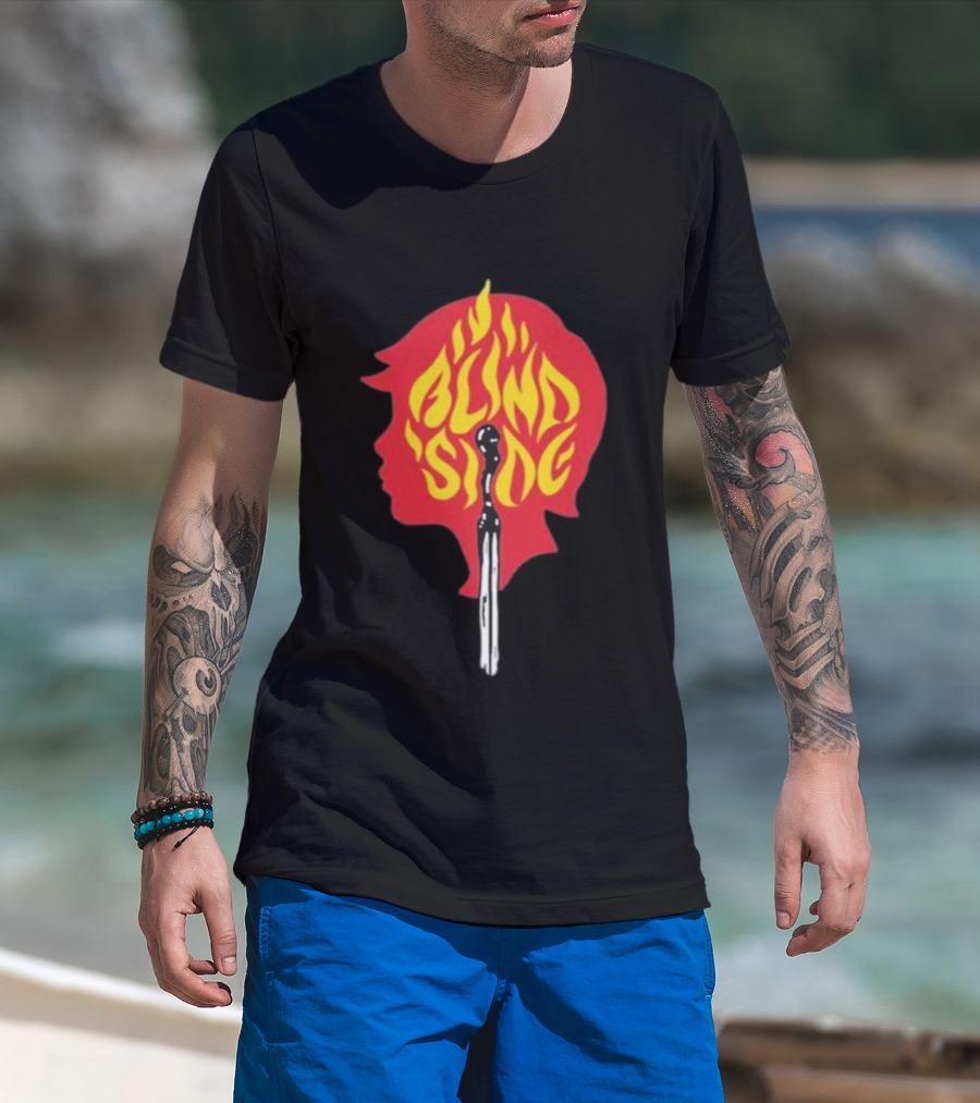 Blind Side Flaming Head Silhouette Design T-Shirt
