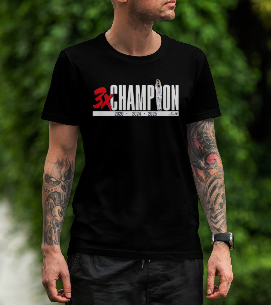3x Champion 2020 2024 2025 Los Angeles Clayton Kershaw 22 T-Shirt