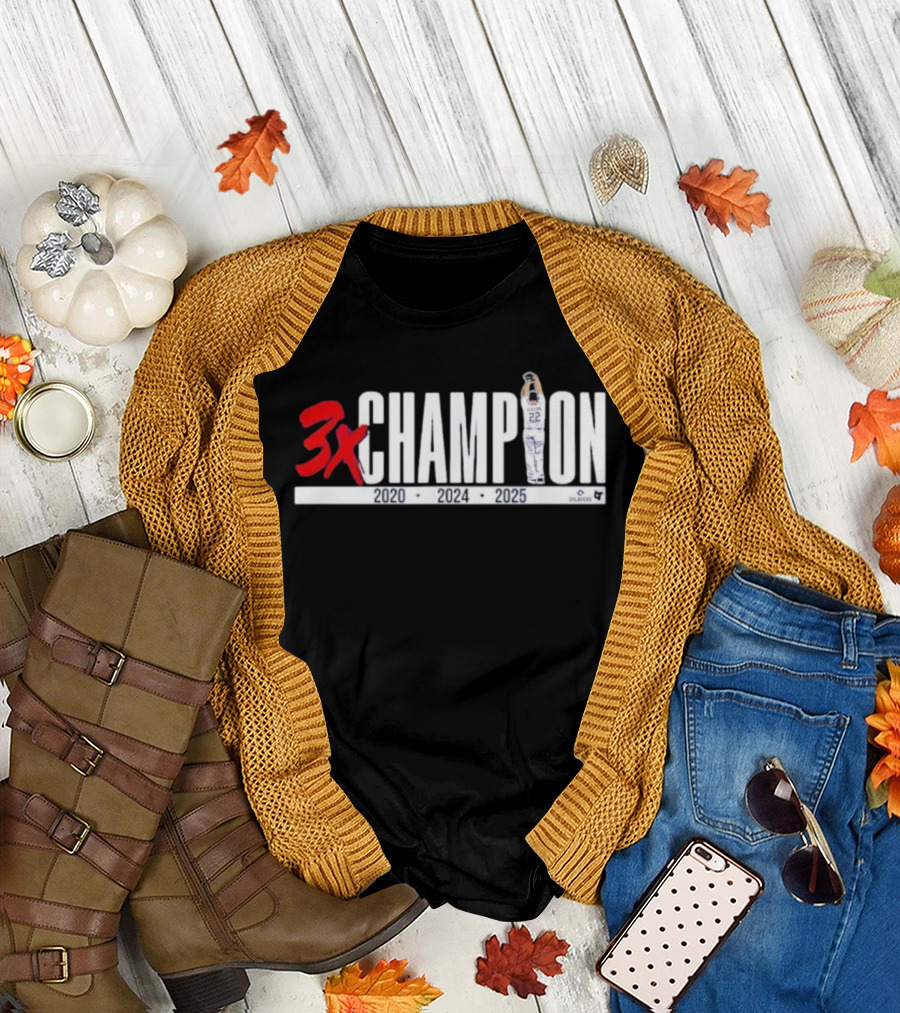 3x Champion 2020 2024 2025 Los Angeles Clayton Kershaw 22 T-Shirt