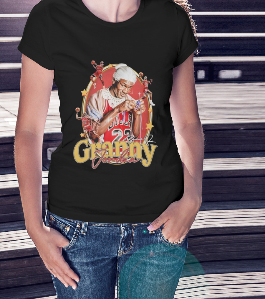 Granny Jordan Bulls 23 Basketball Stars Signature T-Shirt