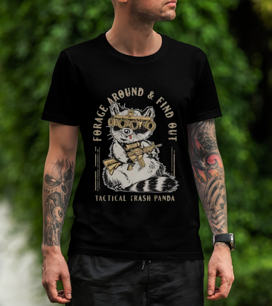 Forage Around And Find Out Tactical Trash Panda Raccoon Night Vision Rifle T-Shirt