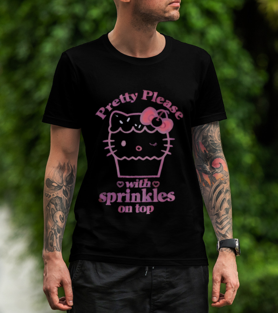 Hello Kitty Pretty Please With Sprinkles On Top Cupcake Bow T-Shirt