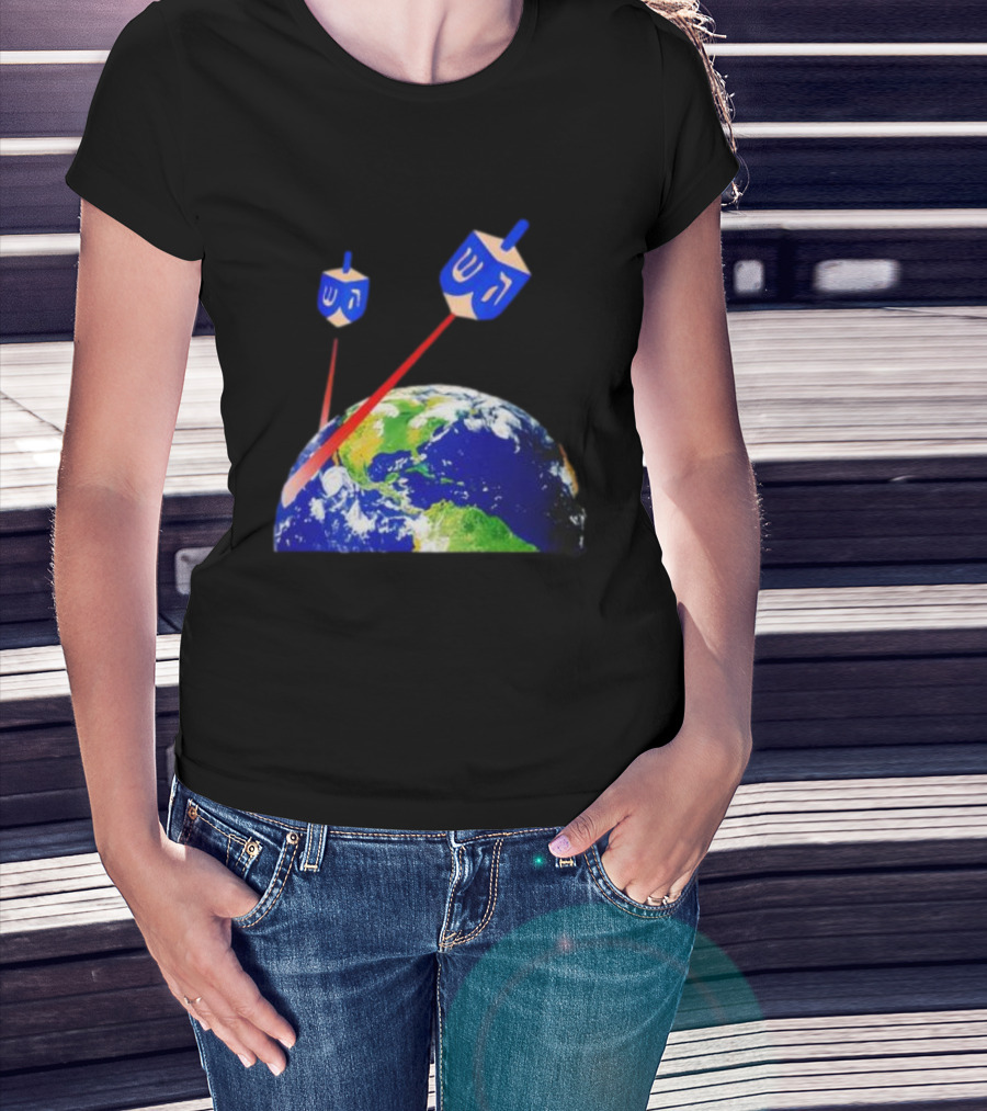 Dreidel Laser Beams Earth Jewish Humor T-Shirt