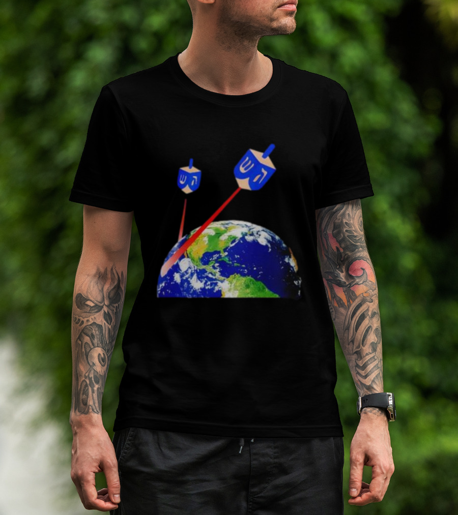 Dreidel Laser Beams Earth Jewish Humor T-Shirt