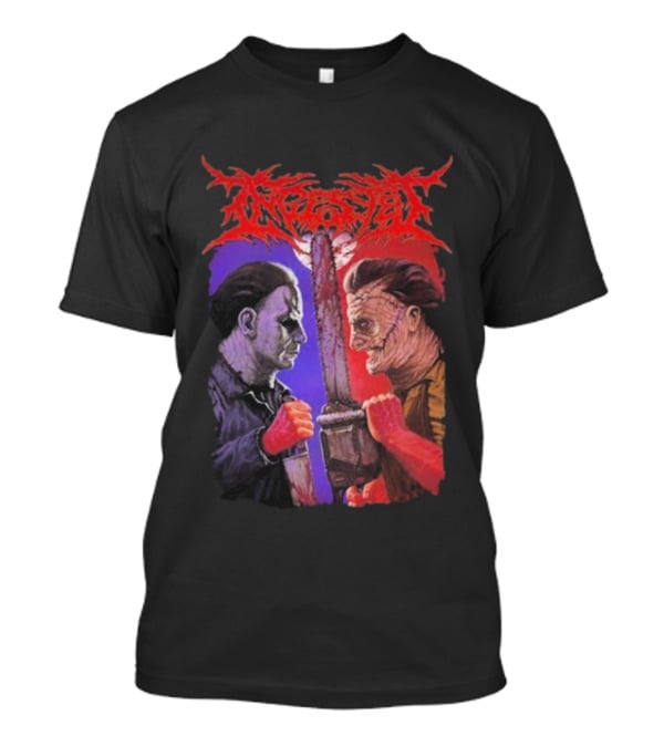 Michael Myers Freddy Krueger Ingested Chainsaw Showdown Graphic T-Shirt