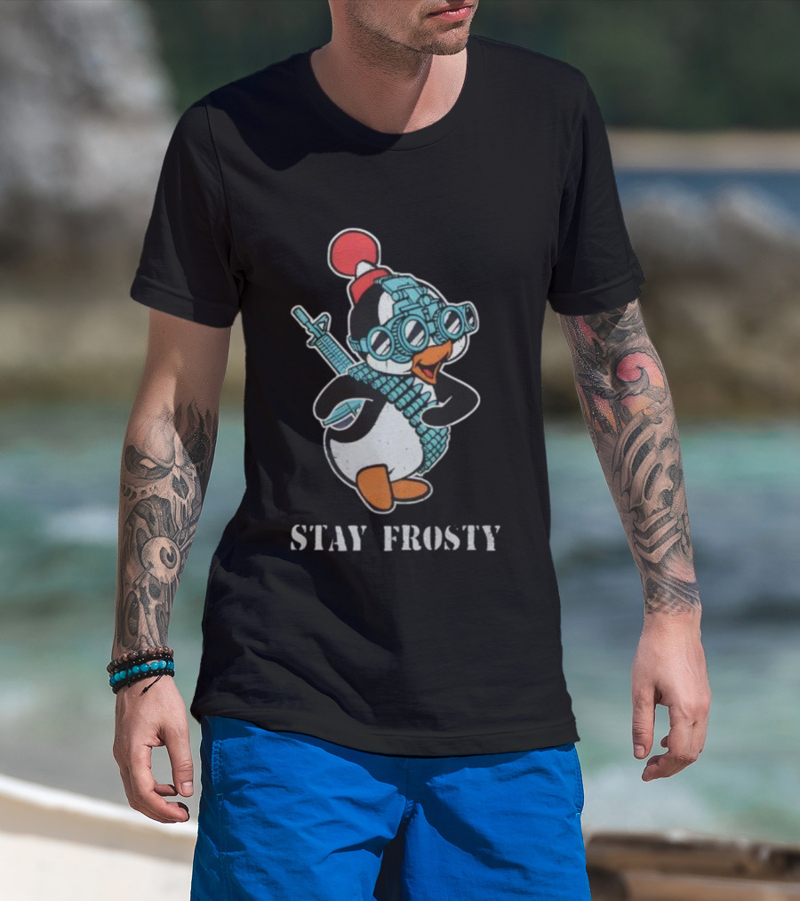Tactical Penguin Stay Frosty Night Vision Goggles And Rifle T-Shirt