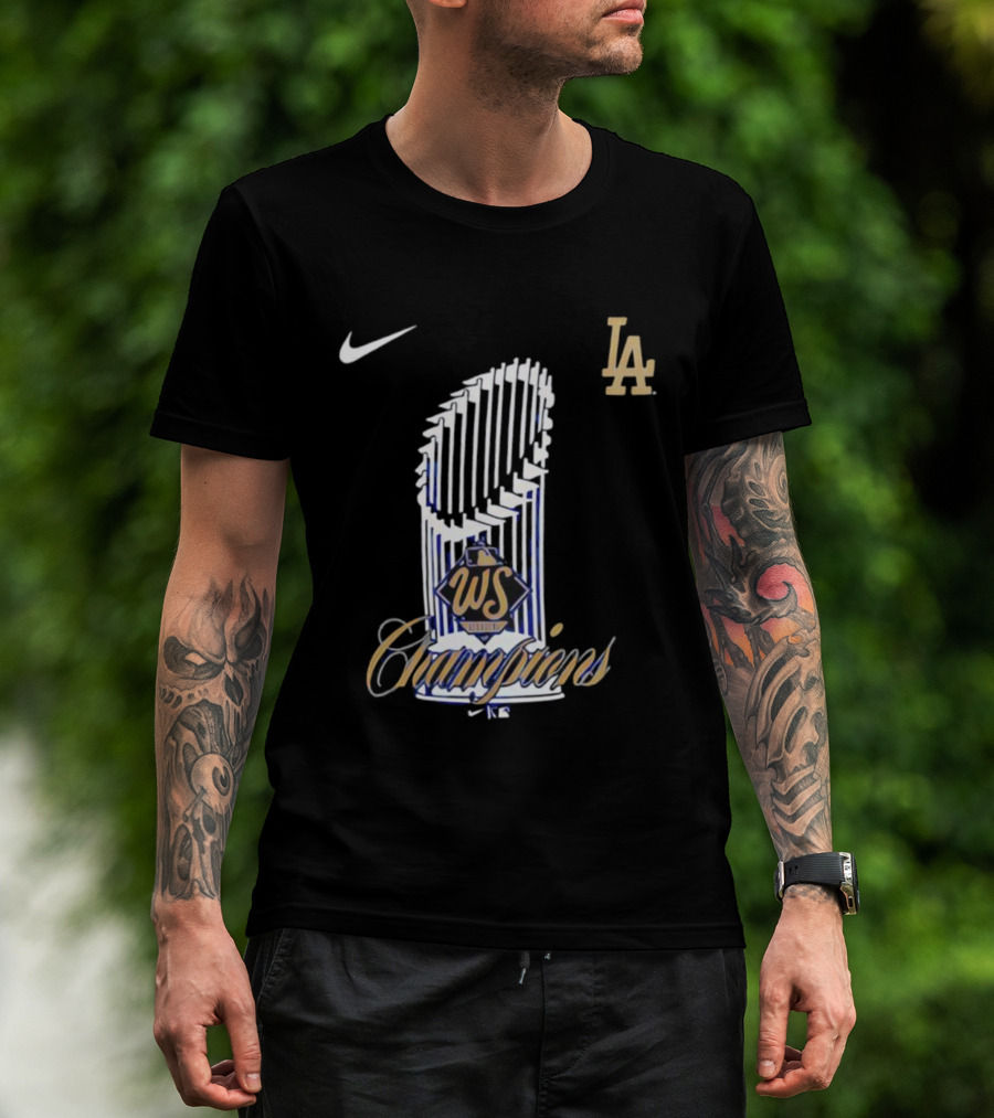 Los Angeles Dodgers 2025 WS Champions Trophy Nike LA T-Shirt