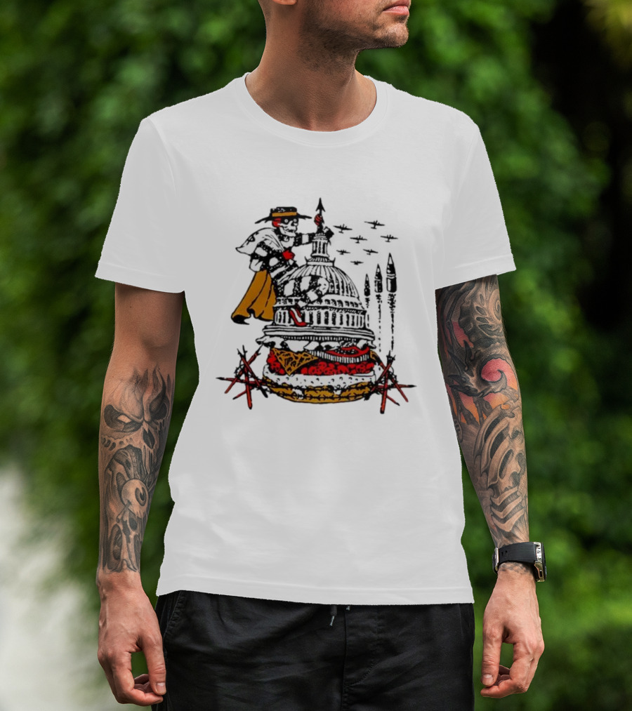 Murder Burger Skeleton Parody Capitol Building Food Mashup T-Shirt