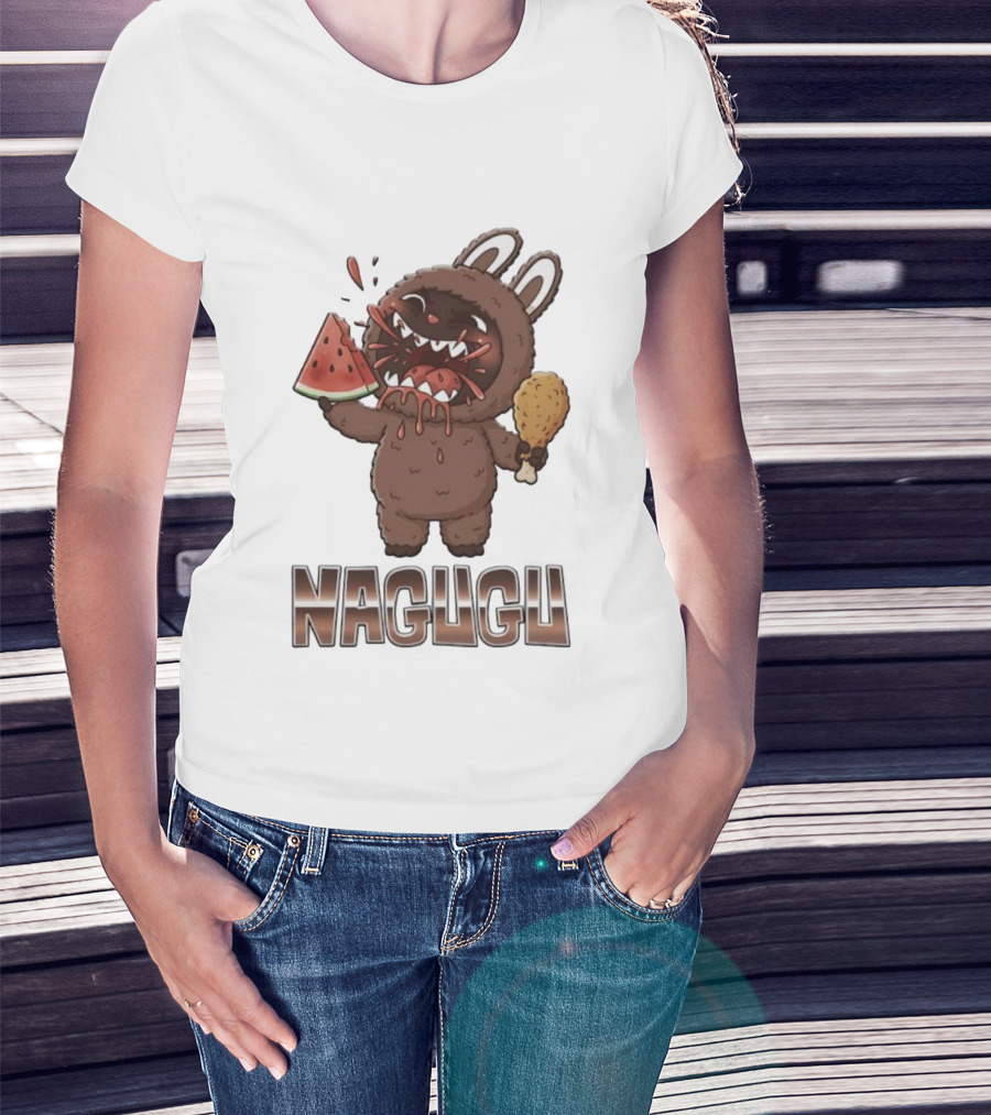 Monsters Nagugu Eating Watermelon And Fried Chicken Labubu T-Shirt