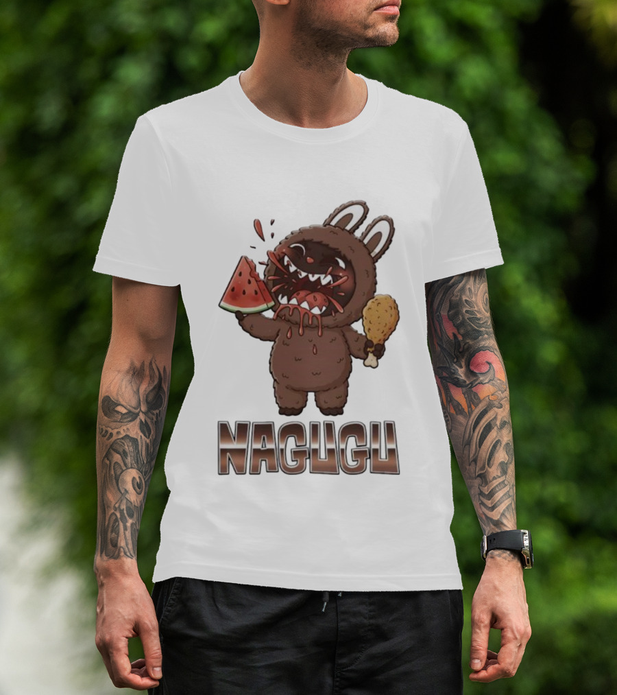 Monsters Nagugu Eating Watermelon And Fried Chicken Labubu T-Shirt