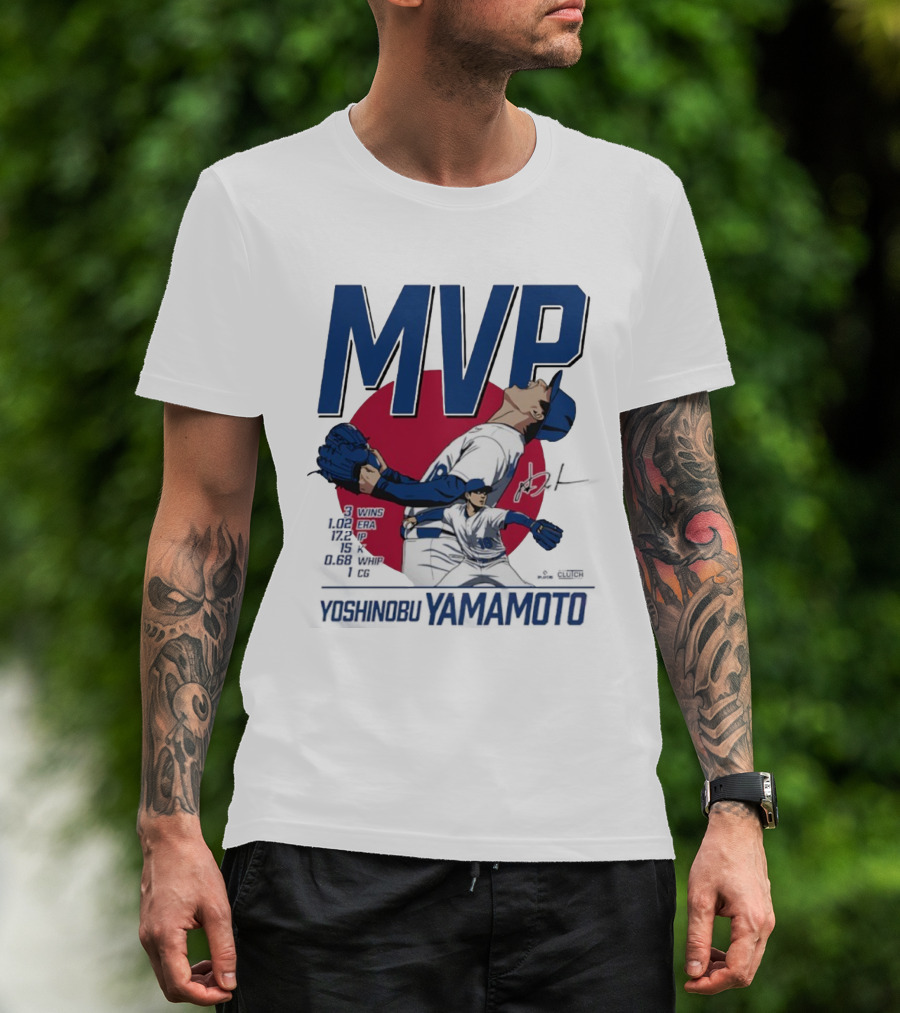 MVP Yoshinobu Yamamoto Three Wins Pitcher ERA Los Angeles Dodgers T-Shirt