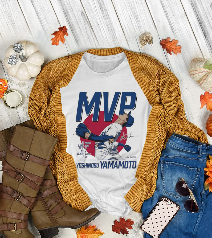 MVP Yoshinobu Yamamoto Three Wins Pitcher ERA Los Angeles Dodgers T-Shirt