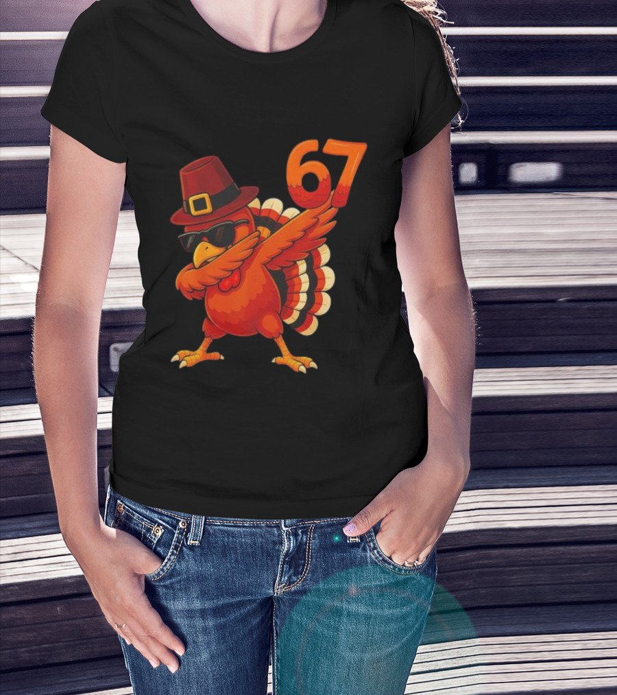 67 Thanksgiving Dabbing Turkey With Hat And Sunglasses T-Shirt