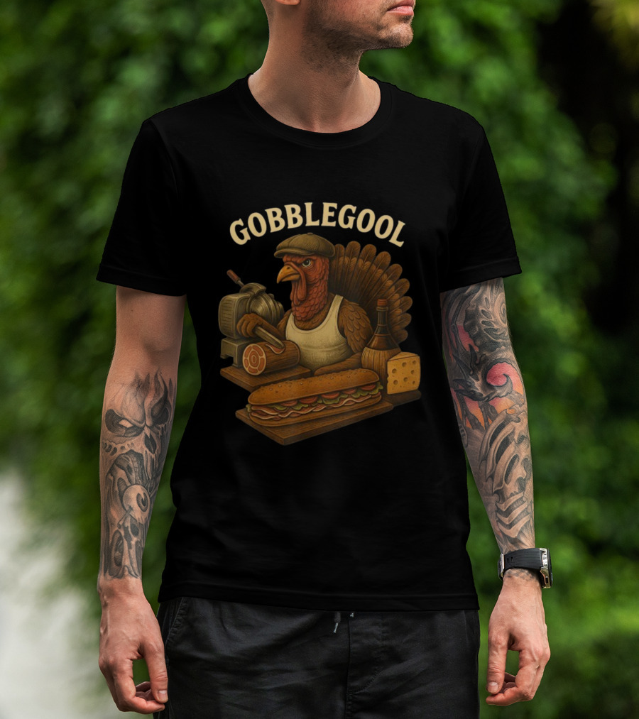 Gobblegool Turkey With Cap Cutting Meat Thanksgiving Sandwich T-Shirt