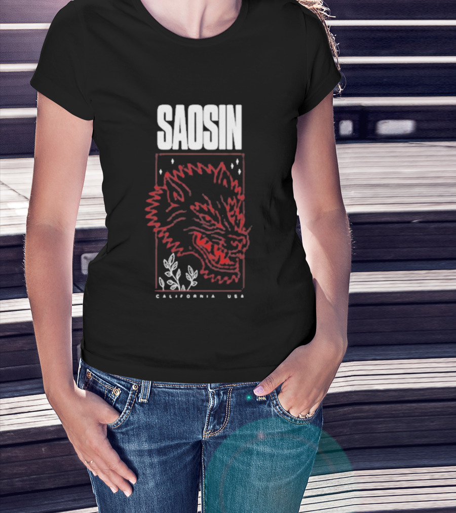Saosin California USA Wolf Red Outline Design T-Shirt