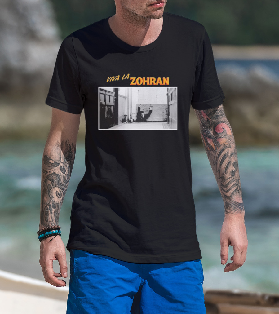 Viva La Zohran Zohran Mamdani Black And White Hallway Enthusiastic Expression T-Shirt