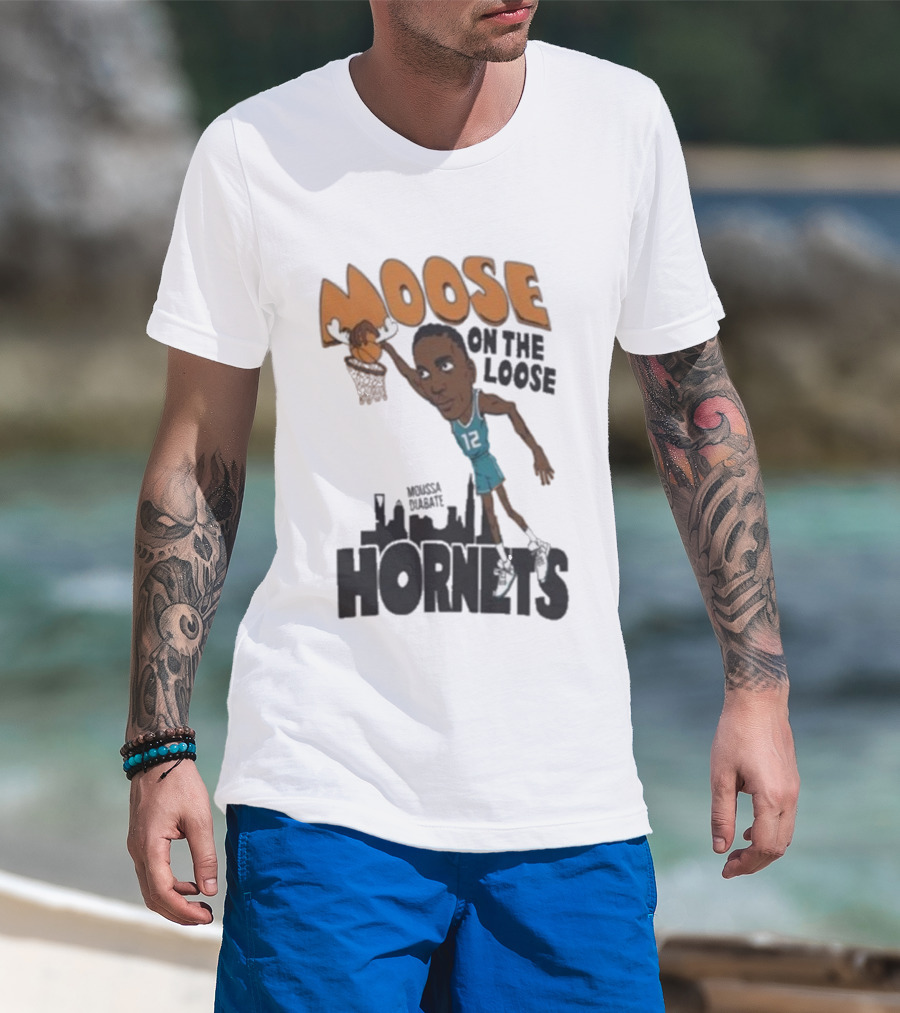 Moose On The Loose Hornets Moussa Diabate Caricature Dunk T-Shirt