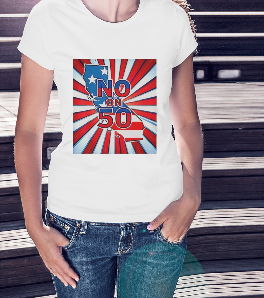 No On 50 California Election Proposition American Flag Stars And Stripes Map Red White Blue T-Shirt