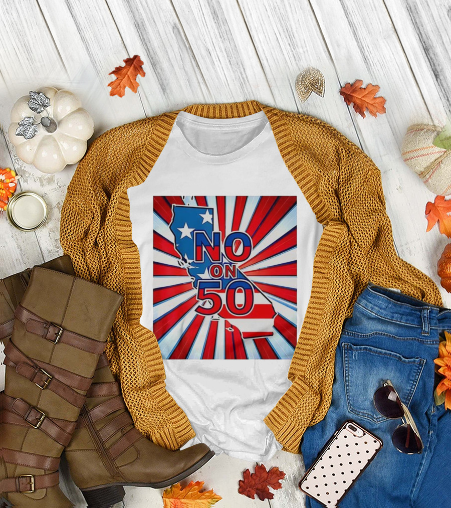 No on 50 California Election Proposition American Flag Stars and Stripes Map Red White Blue T-Shirt