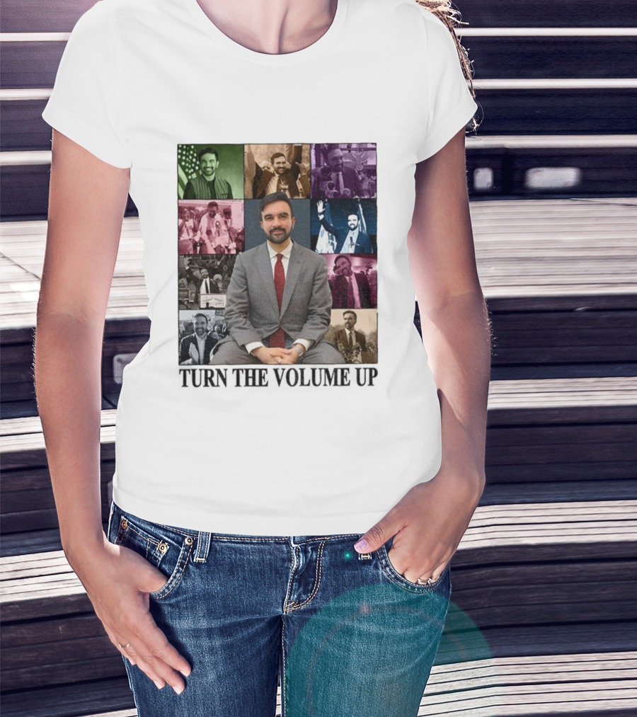 Zohran Mamdani Turn The Volume Up NYC 2026 The Eras Tour Vintage Portrait Collection T-Shirt