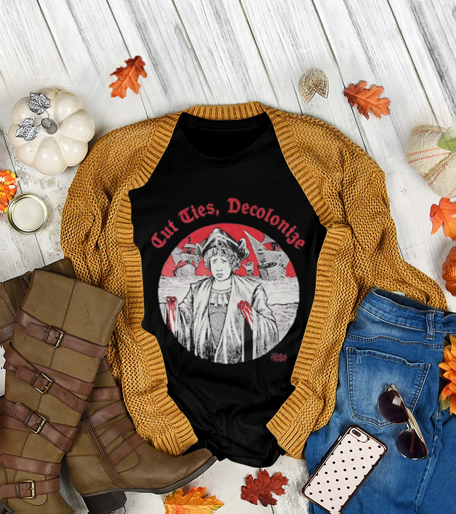 Cut Ties Decolonize Bloody Red Hands Historical Illustration T-Shirt