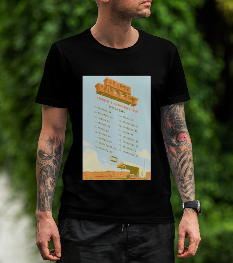 High Valley Paradise Hurricanes Tour 2026 March Dates Canada USA Locations T-Shirt