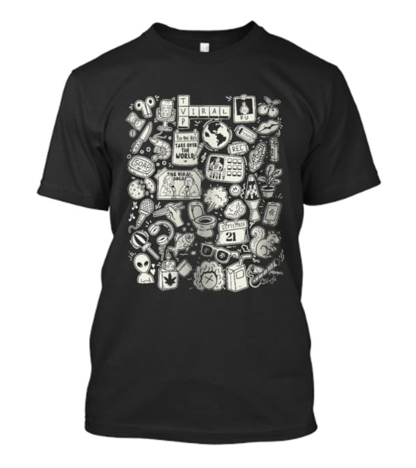 The Viral Podcast Doodle Funny Icons And Words Collage T-Shirt