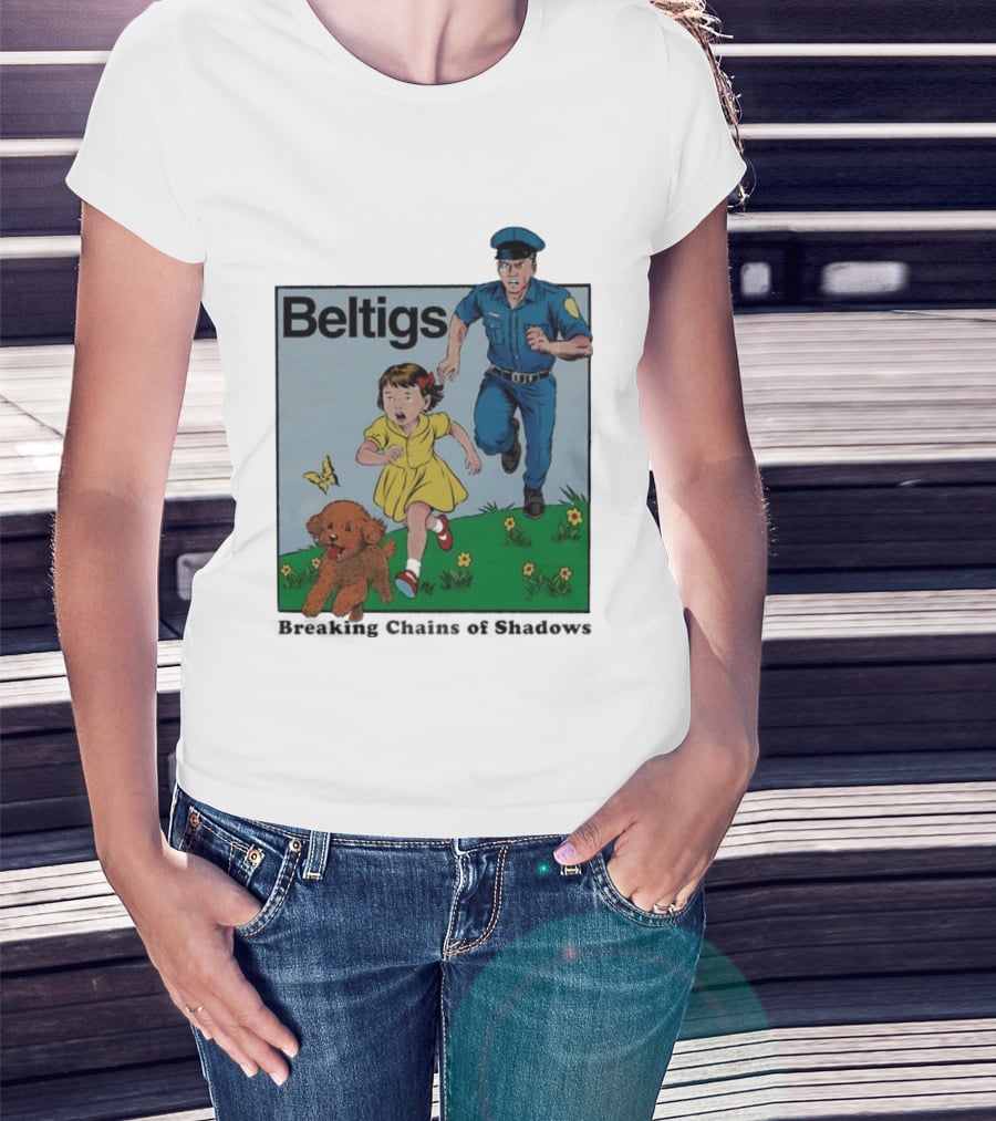 Beltigs Escape Run With Policeman Girl Dog And Butterfly T-Shirt