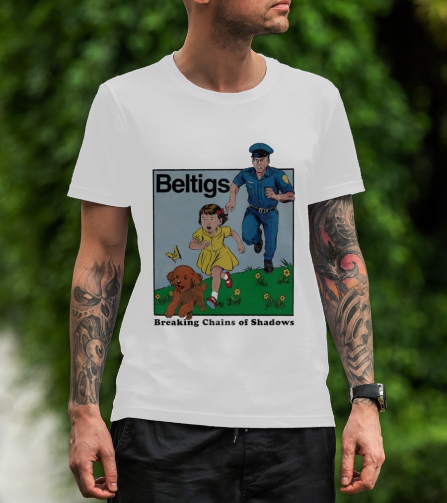 Beltigs Escape Run With Policeman Girl Dog And Butterfly T-Shirt