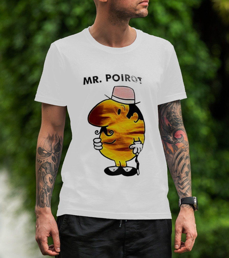 Hercule Poirot Cartoon Character With Pink Bowler Hat T-Shirt