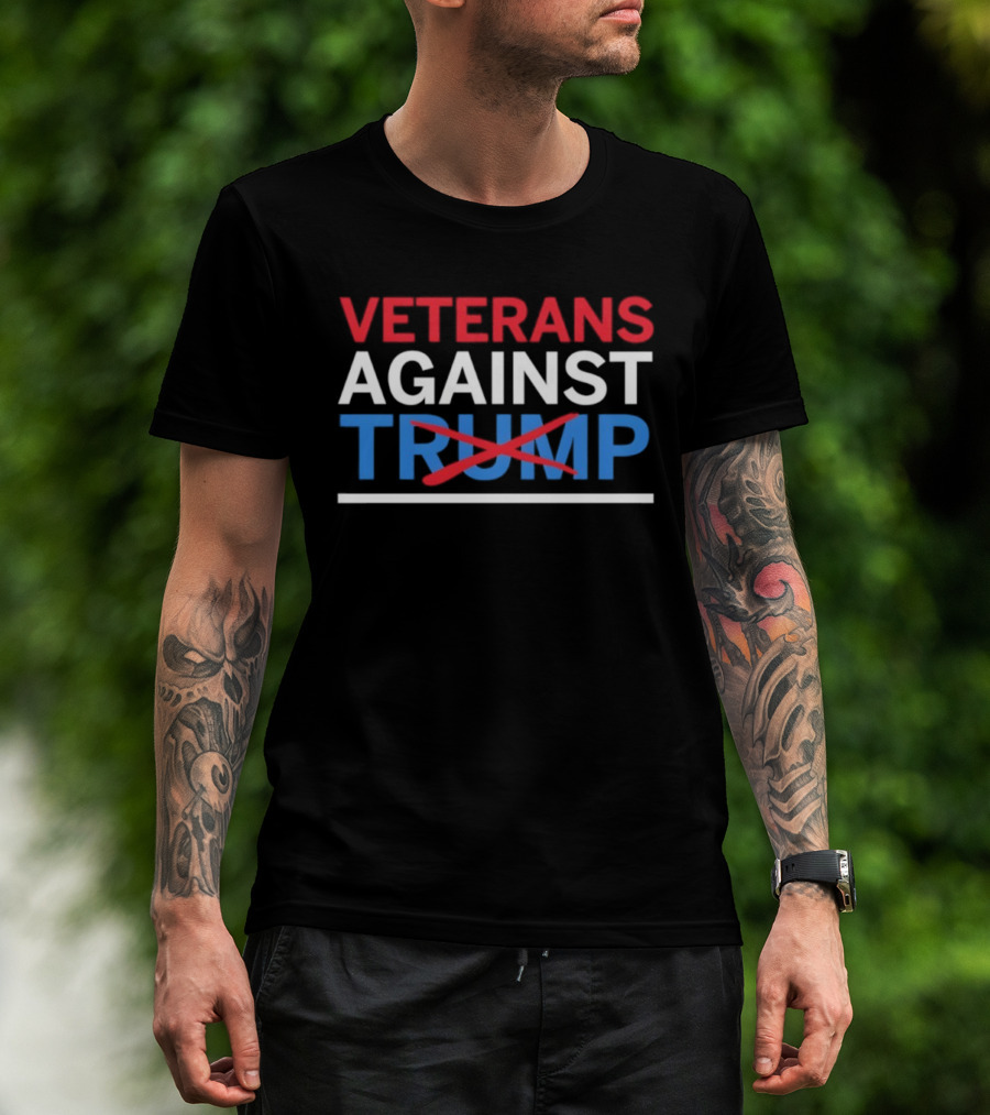 Veterans Against Trump Crossed Out In Red White Blue Text T-Shirt