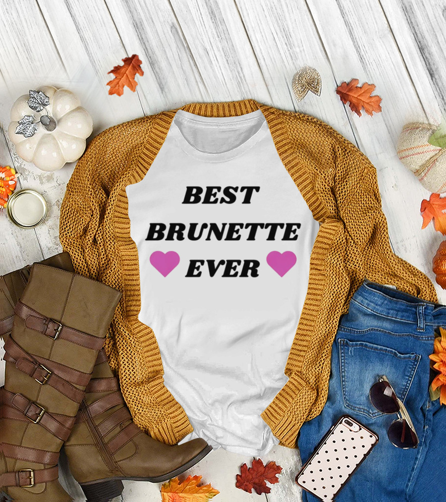 Best Brunette Ever Pink Heart Text T-Shirt