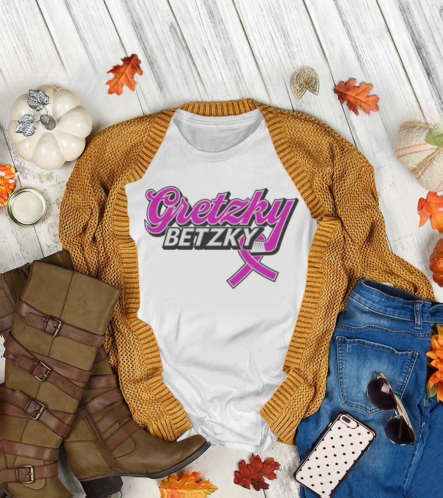 Gretzky Betzky Hockey Awareness Pink Ribbon Hockey Stick T-Shirt