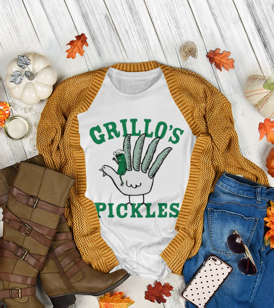Grillo's Pickles Thanksgiving Hand Turkey Design T-Shirt