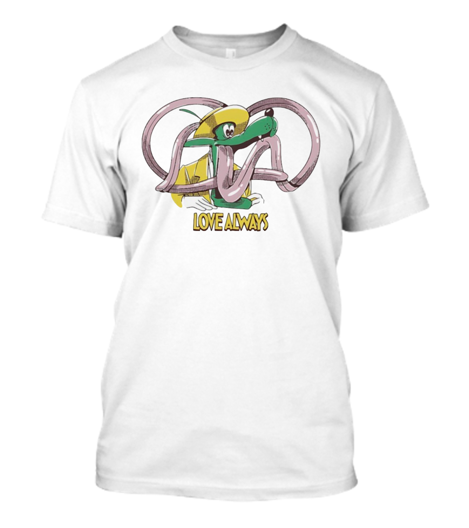 Love Always Cartoon Yellow Hat Green Dog Balloon Art T-Shirt