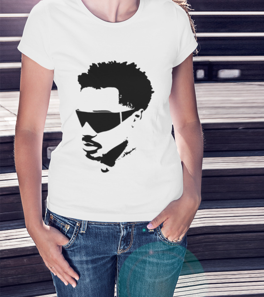 Plaqueboymax Face Outline With Sunglasses And Abstract Hair Sketch T-Shirt